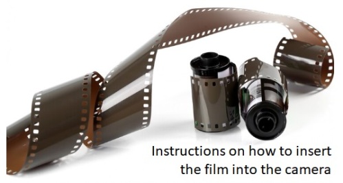 Instructions on how to insert the film into the camera